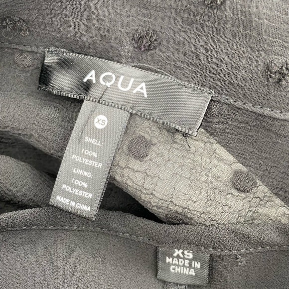 Aqua NWT Ruffle Clip Dot Mini Dress Pussy Bow Bishop Sleeves V Neck Black New - Picture 12 of 13